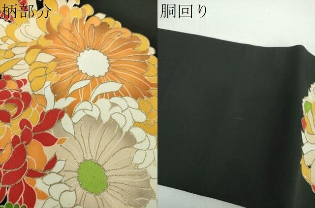 平和屋着物●塩瀬　九寸名古屋帯　乱菊　黒地　金彩　正絹　逸品　未使用　DABB4670ps