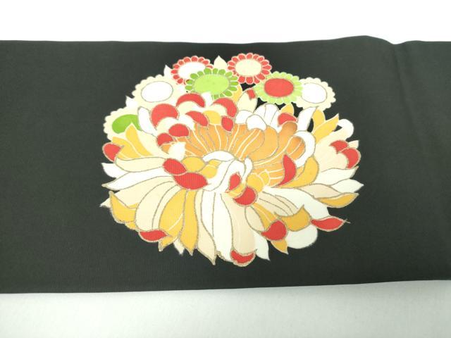 平和屋着物●塩瀬　九寸名古屋帯　乱菊　黒地　金彩　正絹　逸品　未使用　DABB4670ps