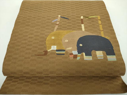 平和屋着物●八寸名古屋帯 象 正絹 逸品 DABB4683ps