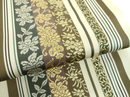 平和屋着物●本場筑前博多織 八寸名古屋帯 花間道 金糸 正絹 逸品 DABB4687ps