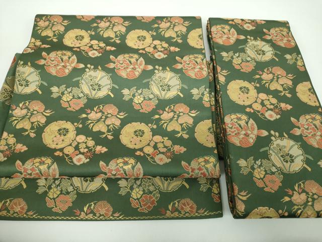 平和屋着物●名物裂一筋　西陣・あらいそ謹製　つけ帯　雪輪花文　正絹　逸品　未使用　DABB4696ps