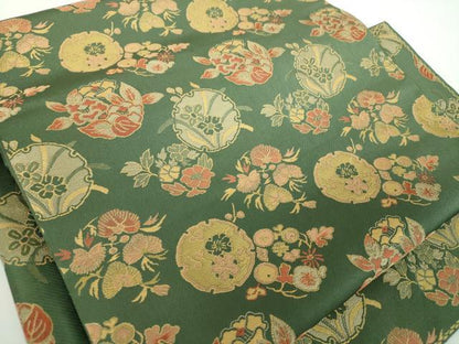 平和屋着物●名物裂一筋　西陣・あらいそ謹製　つけ帯　雪輪花文　正絹　逸品　未使用　DABB4696ps
