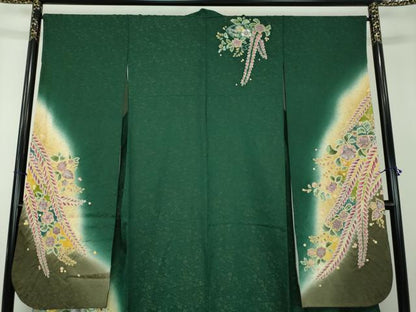 平和屋着物●豪華振袖　絞り　辻が花　暈し染め　金通し地　正絹　逸品　DABB4710ps