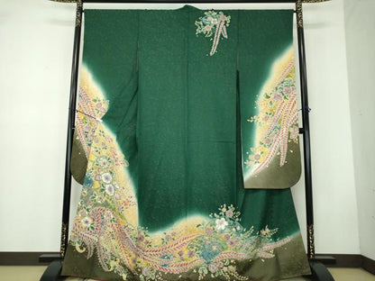 平和屋着物●豪華振袖　絞り　辻が花　暈し染め　金通し地　正絹　逸品　DABB4710ps