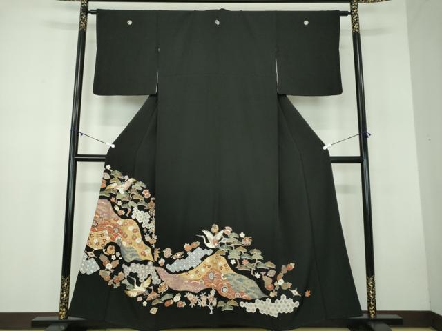平和屋着物●創業460年・千總　黒留袖　刺繍　宝尽くし飛鶴文　金彩　三越扱い　正絹　逸品　DABB4715ps