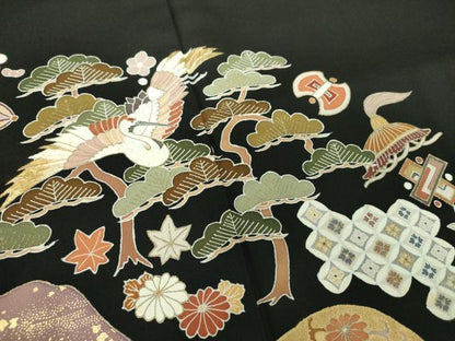 平和屋着物●創業460年・千總　黒留袖　刺繍　宝尽くし飛鶴文　金彩　三越扱い　正絹　逸品　DABB4715ps