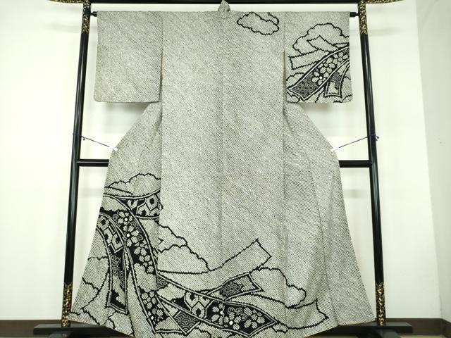 平和屋着物●訪問着　総絞り　雲取り花熨斗文　黒地　正絹　逸品　DABB4718ps