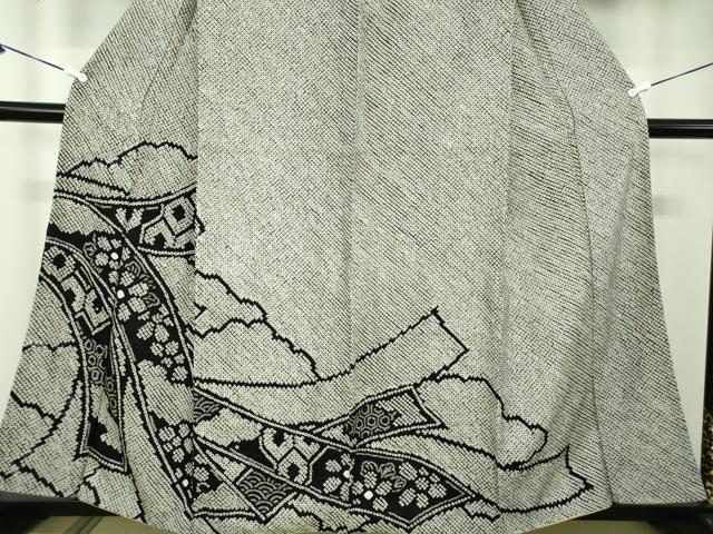 平和屋着物●訪問着　総絞り　雲取り花熨斗文　黒地　正絹　逸品　DABB4718ps