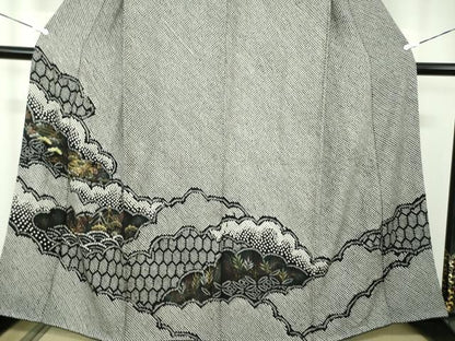 平和屋着物●訪問着　総絞り　刺繍　雲取り風景文　黒地　金彩　正絹　逸品　DABB4726ps