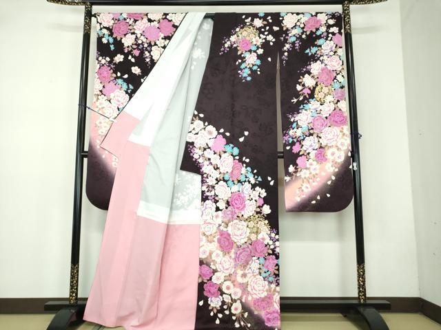 平和屋着物●豪華振袖　刺繍　ラインストーン　舞花文　暈し染め　金銀彩　正絹　逸品　DABB4735ps