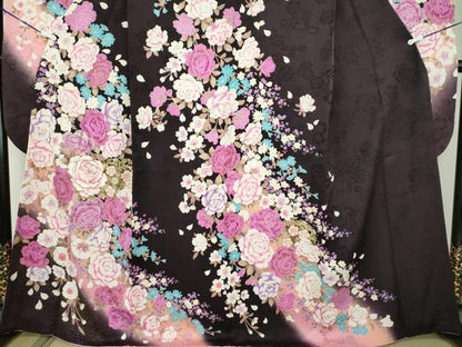 平和屋着物●豪華振袖　刺繍　ラインストーン　舞花文　暈し染め　金銀彩　正絹　逸品　DABB4735ps