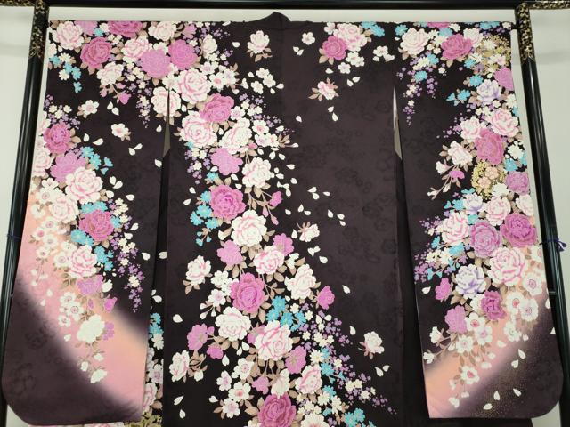 平和屋着物●豪華振袖　刺繍　ラインストーン　舞花文　暈し染め　金銀彩　正絹　逸品　DABB4735ps