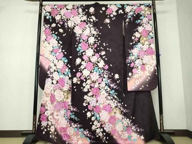 平和屋着物●豪華振袖　刺繍　ラインストーン　舞花文　暈し染め　金銀彩　正絹　逸品　DABB4735ps
