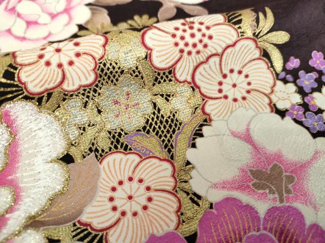 平和屋着物●豪華振袖　刺繍　ラインストーン　舞花文　暈し染め　金銀彩　正絹　逸品　DABB4735ps