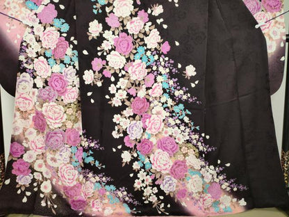 平和屋着物●豪華振袖 刺繍 ラインストーン 舞花文 暈し染め 金銀彩 正絹 逸品 DABB4736ps