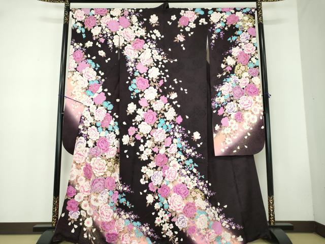 平和屋着物●豪華振袖 刺繍 ラインストーン 舞花文 暈し染め 金銀彩 正絹 逸品 DABB4736ps
