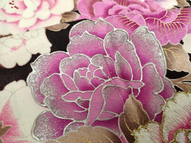 平和屋着物●豪華振袖 刺繍 ラインストーン 舞花文 暈し染め 金銀彩 正絹 逸品 DABB4736ps