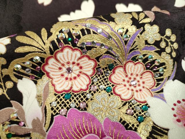 平和屋着物●豪華振袖 刺繍 ラインストーン 舞花文 暈し染め 金銀彩 正絹 逸品 DABB4736ps