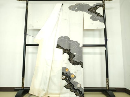 平和屋着物●訪問着 駒刺繍 絞り 雲取り竜田川花文 金彩 正絹 逸品 DABB4737ps