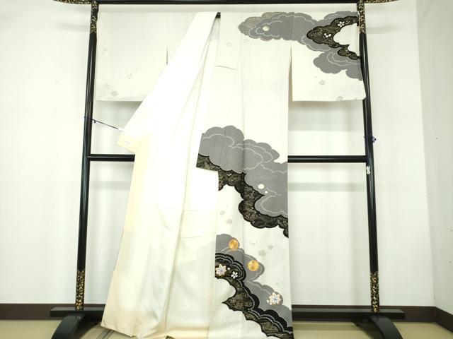 平和屋着物●訪問着 駒刺繍 絞り 雲取り竜田川花文 金彩 正絹 逸品 DABB4737ps