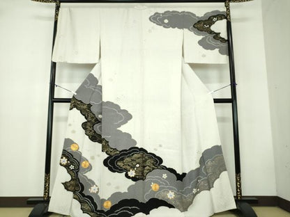 平和屋着物●訪問着 駒刺繍 絞り 雲取り竜田川花文 金彩 正絹 逸品 DABB4737ps
