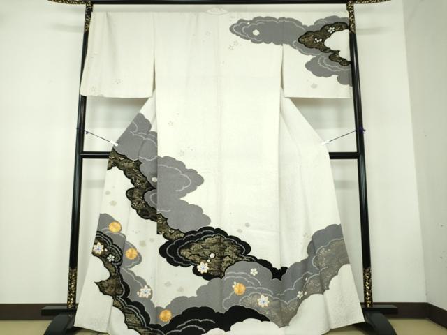 平和屋着物●訪問着 駒刺繍 絞り 雲取り竜田川花文 金彩 正絹 逸品 DABB4737ps