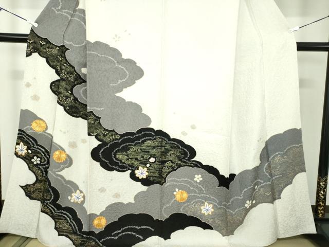 平和屋着物●訪問着 駒刺繍 絞り 雲取り竜田川花文 金彩 正絹 逸品 DABB4737ps