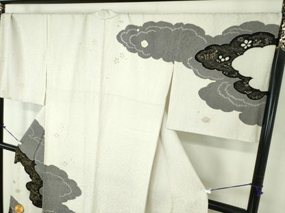 平和屋着物●訪問着 駒刺繍 絞り 雲取り竜田川花文 金彩 正絹 逸品 DABB4737ps