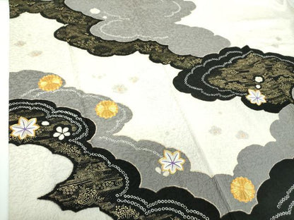 平和屋着物●訪問着 駒刺繍 絞り 雲取り竜田川花文 金彩 正絹 逸品 DABB4737ps