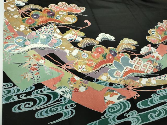 平和屋着物●豪華黒留袖　作家物　駒刺繍　宝尽くし花文　金彩　正絹　逸品　未使用　DABB4738ps