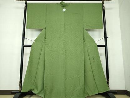 平和屋着物●上質な色無地 宇治 緑茶染 霞地紋 松葉色 正絹 逸品 未使用 DABB4740ps