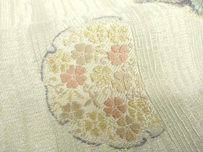 平和屋着物▽西陣の名門 加納幸謹製 六通柄袋帯 スリーシーズン 春夏秋 唐織 雪輪花文 金銀糸 共箱付き 正絹 逸品 DABB4763ps