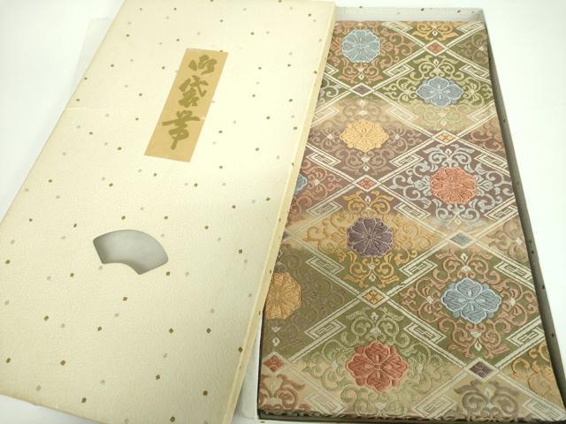 平和屋着物●西陣老舗　山城機業店　伊勢屋孝兵衛　六通柄袋帯　唐織　花菱文　金糸　共箱付き　正絹　逸品　DABB4765ps