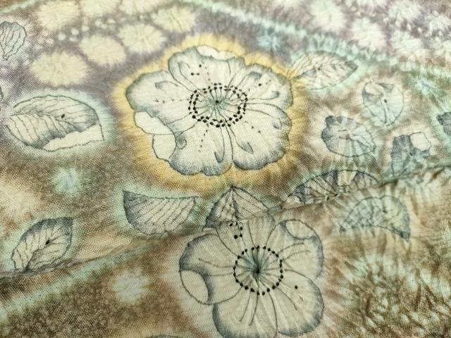平和屋着物●梅原虎峰 幻の辻が花 太鼓柄袋帯 絞り 辻が花 金通し地 正絹 逸品 DABB4770ps
