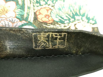 平和屋着物●老舗織元　泰生織物　六通柄袋帯　唐織　本金箔漆箔　楽器鳳凰花文　黒地　金糸　正絹　逸品　未使用　DABB4777ps