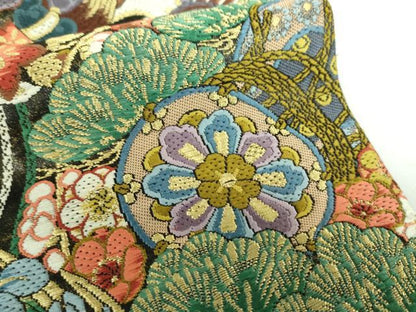 平和屋着物●老舗織元　泰生織物　六通柄袋帯　唐織　本金箔漆箔　楽器鳳凰花文　黒地　金糸　正絹　逸品　未使用　DABB4777ps
