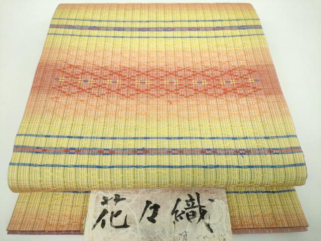 平和屋着物●両面　全通柄袋帯　花々織　横段文　証紙付き　正絹　逸品　DABB4780ps