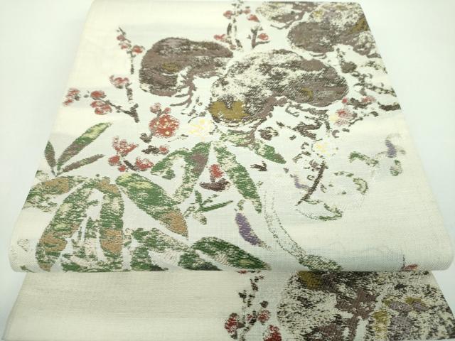 平和屋着物●六通柄袋帯　紬地　松竹梅　金糸　正絹　逸品　DABB4782ps