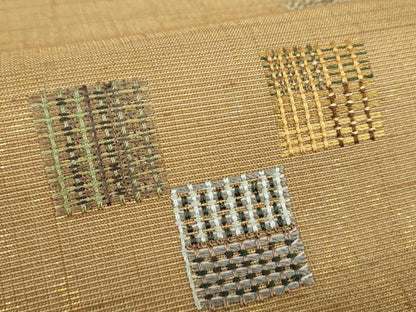 平和屋着物●太鼓柄袋帯　紬地　総刺繍　四角　金通し地　正絹　逸品　DABB4783ps