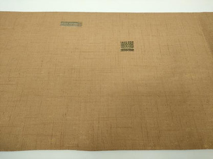 平和屋着物●太鼓柄袋帯　紬地　総刺繍　四角　金通し地　正絹　逸品　DABB4783ps