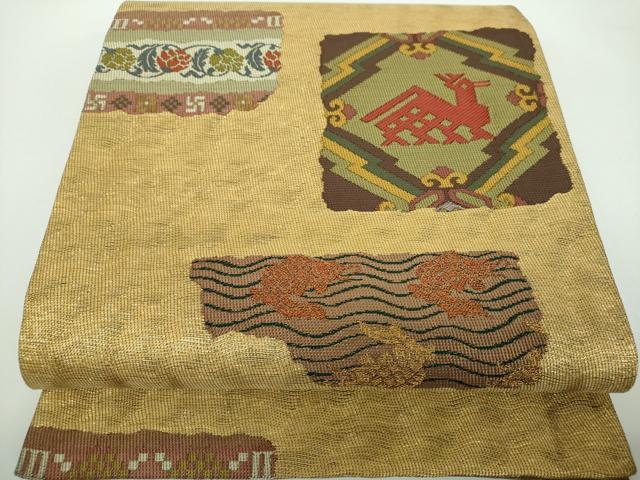 平和屋着物▽西陣 鷹匠謹製 六通柄袋帯 スリーシーズン 春夏秋 名物裂 金糸 正絹 逸品 DABB4784ps