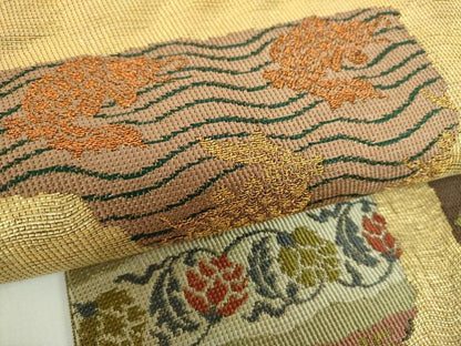 平和屋着物▽西陣 鷹匠謹製 六通柄袋帯 スリーシーズン 春夏秋 名物裂 金糸 正絹 逸品 DABB4784ps