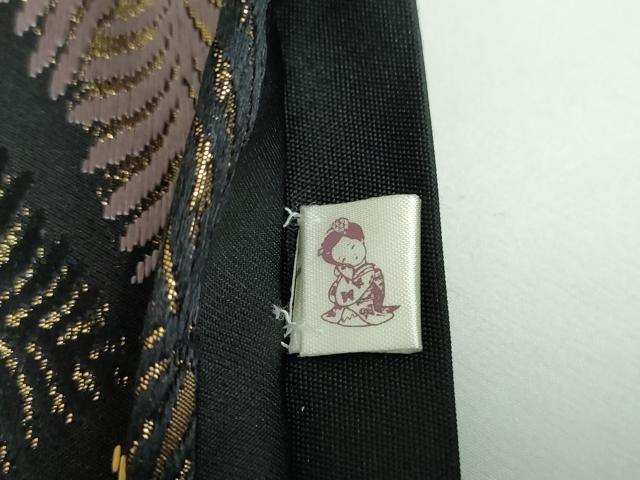 平和屋着物●六通柄袋帯　唐織　松菱　黒地　金糸　正絹　逸品　未使用　DABB4785ps