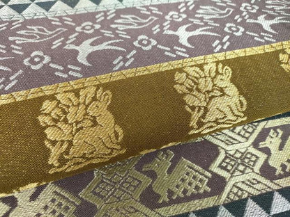 平和屋着物●両面　六通柄袋帯　名物裂花文　花兎　荒磯　金銀糸　正絹　逸品　DABB4787ps