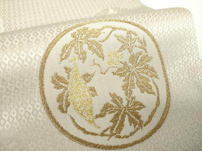 平和屋着物●六通柄袋帯　唐織　草花丸文　金糸　正絹　逸品　DABB4790ps