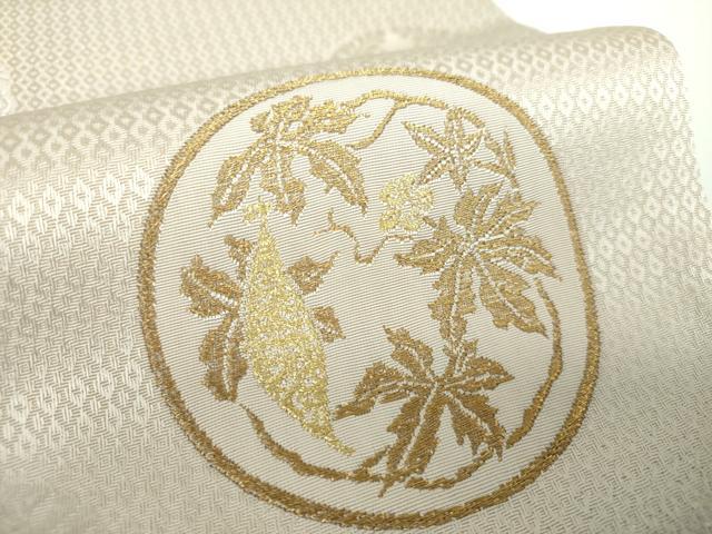 平和屋着物●六通柄袋帯　唐織　草花丸文　金糸　正絹　逸品　DABB4790ps