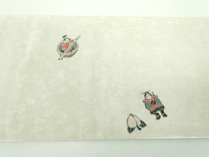 平和屋着物●九寸名古屋帯　日本昔話　桃太郎　一寸法師　金銀糸　引箔　正絹　逸品　DABB4793ps