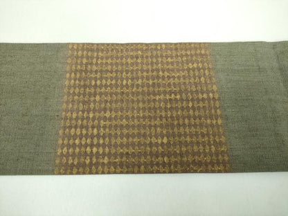平和屋着物●九寸名古屋帯　紬地　市松文様　金彩　正絹　逸品　未使用　DABB4799ps