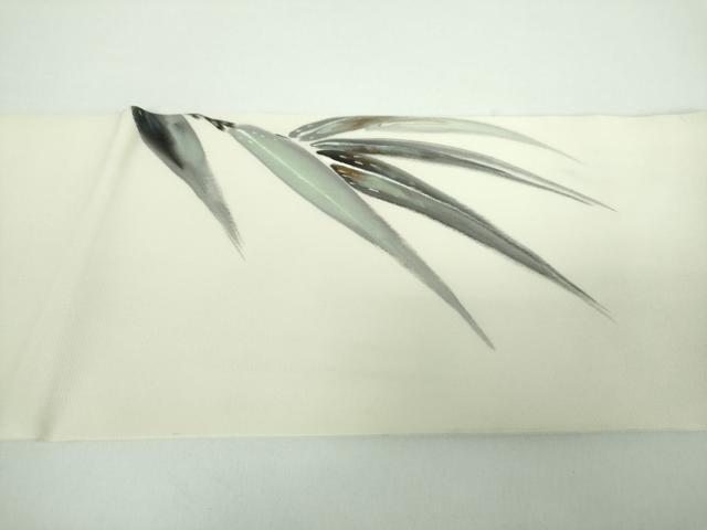 平和屋着物●塩瀬　九寸名古屋帯　手描き　休み鳥　正絹　逸品　DABB4801ps