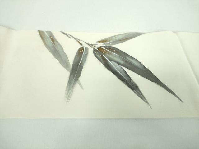 平和屋着物●塩瀬　九寸名古屋帯　手描き　休み鳥　正絹　逸品　DABB4801ps